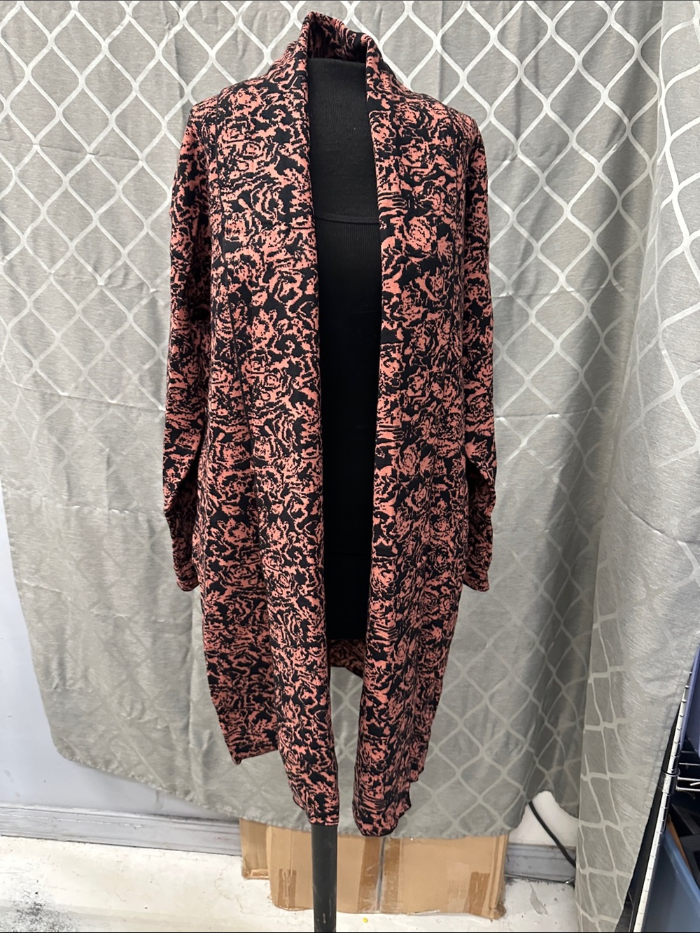 Premise Black and Burt terracotta Printed Open-Front Cardigan with faux belt